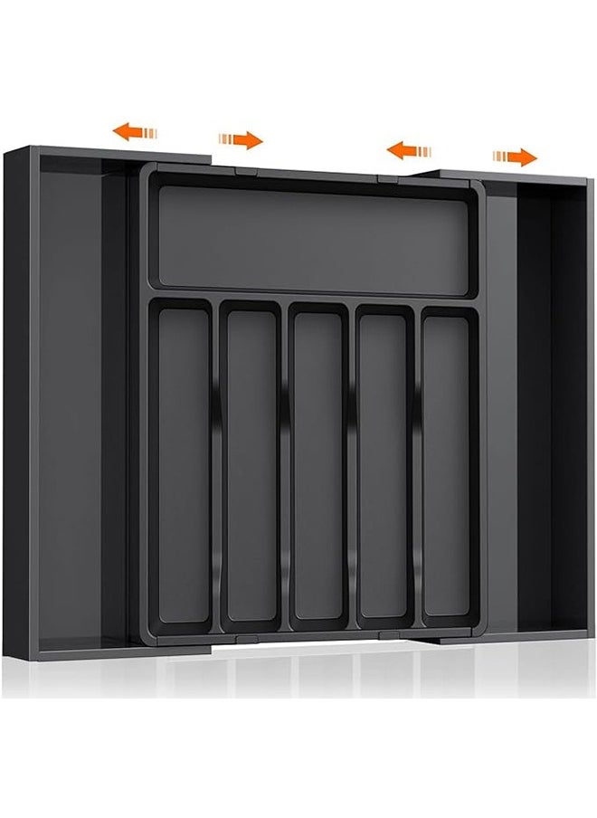 HOOPZOZA Expandable Kitchen Drawer Organizer Adjustable utensils organizer Large cutlery organizer for Compact Plastic Storage for Spoons Forks Knives  - Image 2