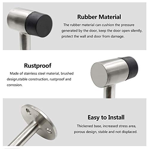 PHITUODA 3 Inch / 75mm Heavy Duty Floor Stop, Door Stopper Stainless Steel Brushed Nickel - Pack of 1 - Image 4