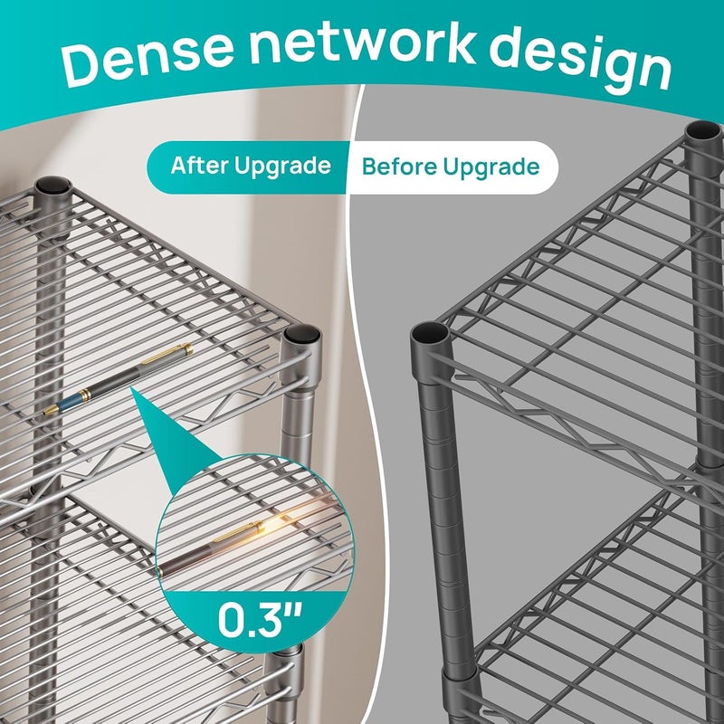SINGAYE 6 Tier Shelf Wire Shelving Adjustable Storage Shelves Rack Standing Units for Kitchen Closet Laundry Bathroom Organizers Metal Pantry Narrow Mesh Gaps 10" D x 16" W x 60" H Gray - Image 2