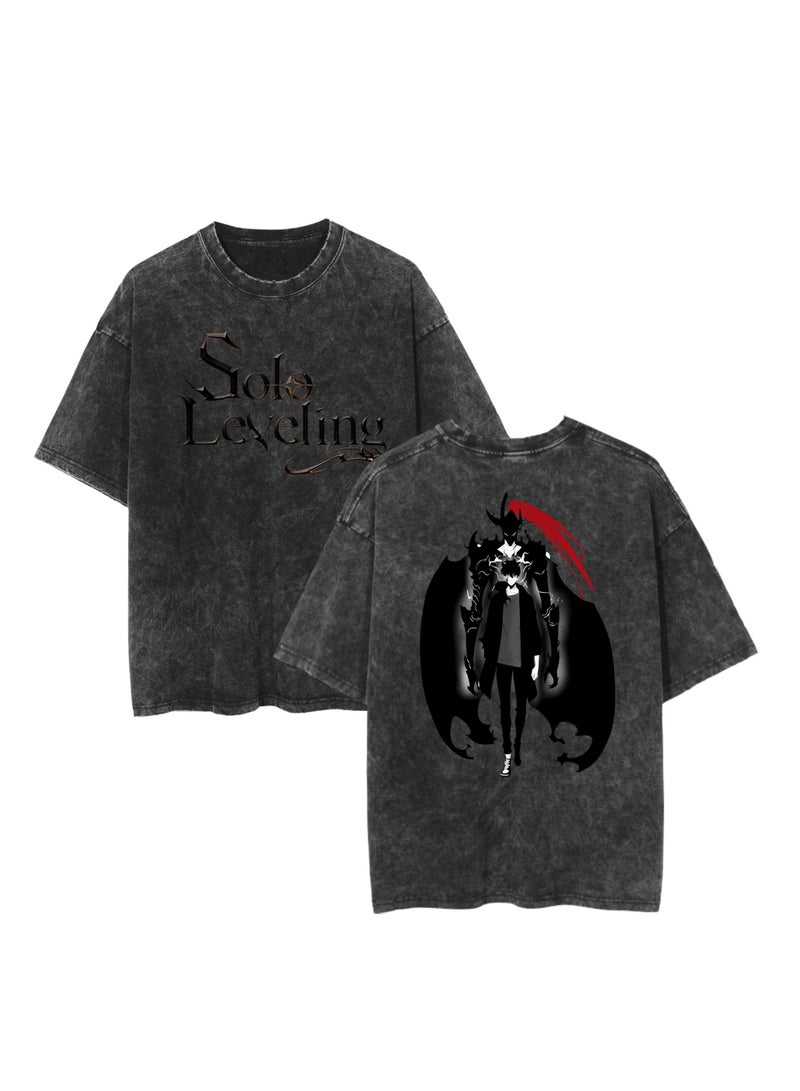 Washed T-shirt anime solo Leveling casual cotton summer street fashion short sleeve - Image 1