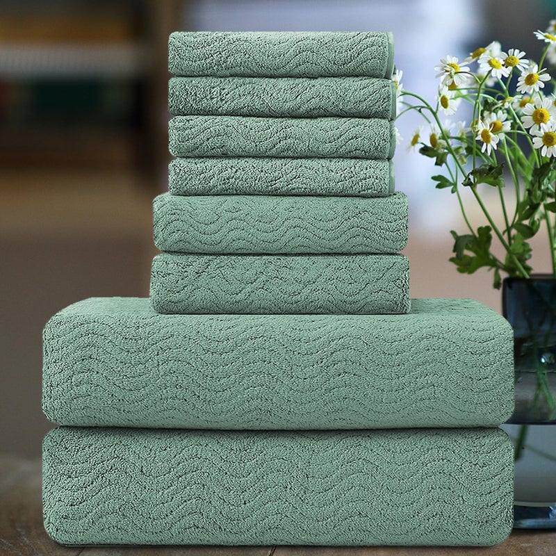 Smuge Ultra Soft 8 Piece Textured Bath Towel Set for Bathroom Shower Pool Kitchen Quick Dry Lightweight Highly Absorbent  2 Oversized Bath Towel Sheets 2 Hand Towels 4 Washcloths  Light Green