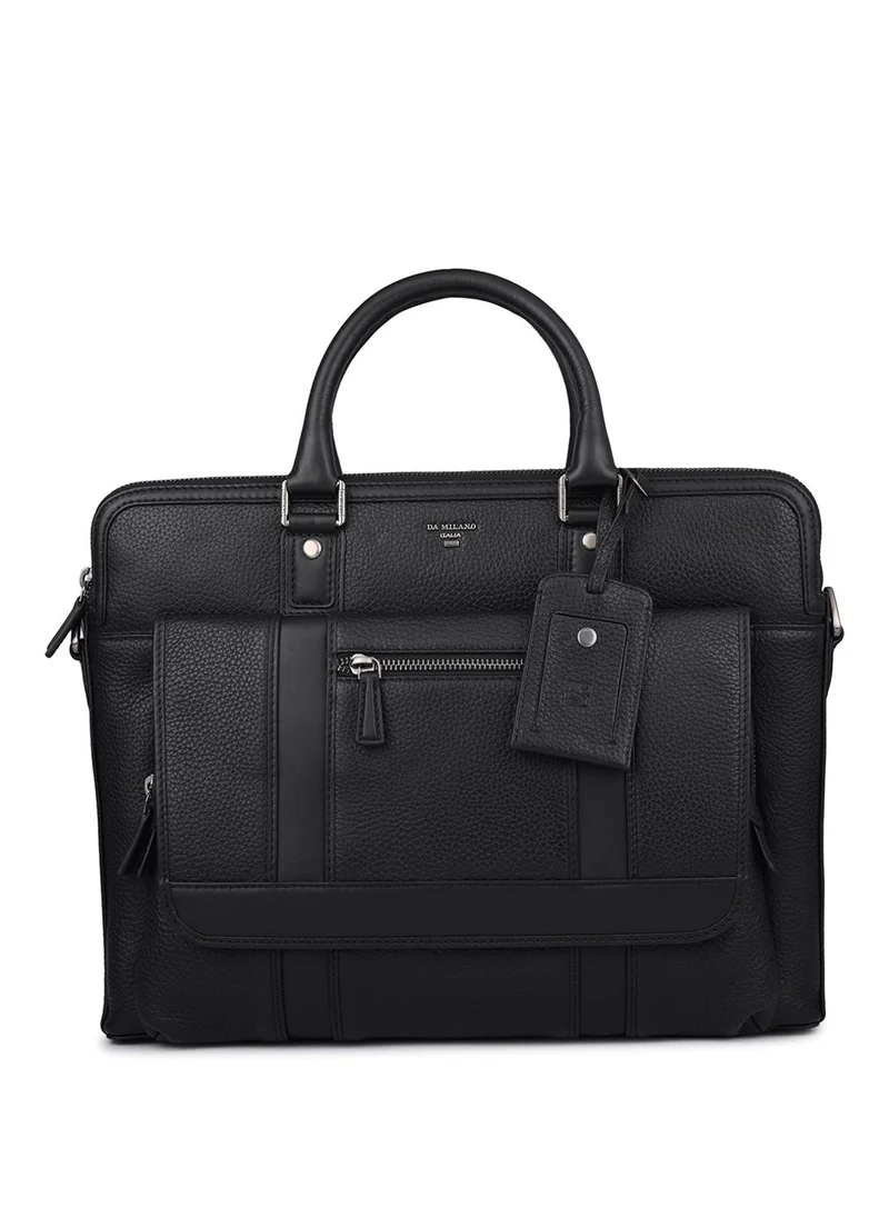 دا ميلانو حقيبة لاب توب جلد طبيعي أسود من دا ميلانو