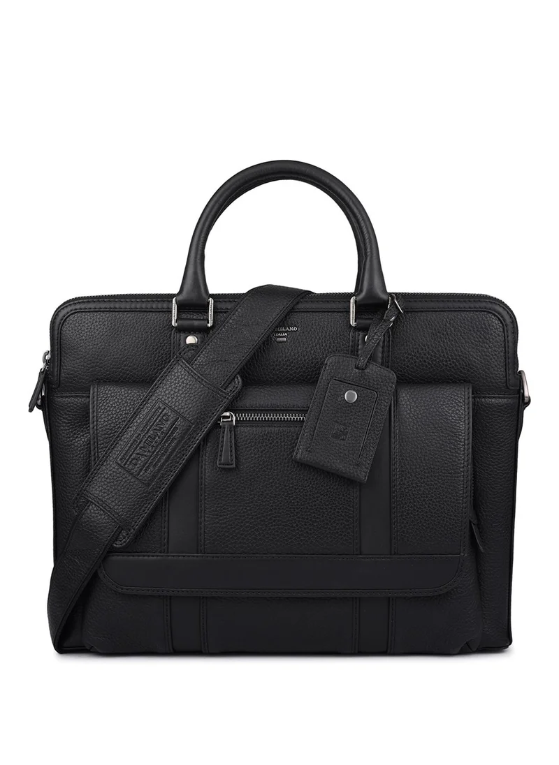 دا ميلانو حقيبة لاب توب جلد طبيعي أسود من دا ميلانو