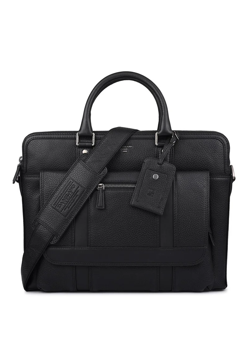 Da Milano Da Milano Wax-Finish Leather Laptop Bag - Black (CB-10099A)