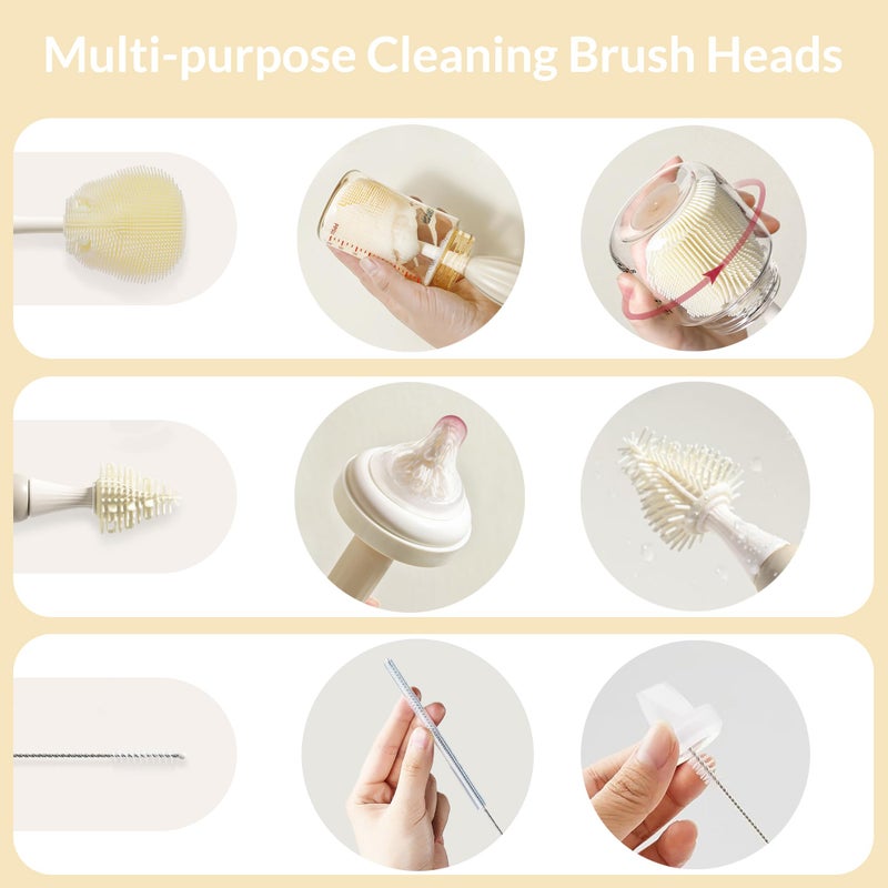 biqin Baby Bottle Brush Kit with Push-Press Bubble and Drying Rack for Bottle Cleaning, Bendable Bottle Cleaner Brush for Baby Bottles, Breast Pumps, Nipples, Straws and More. Perfect for Home&Travel - Image 3