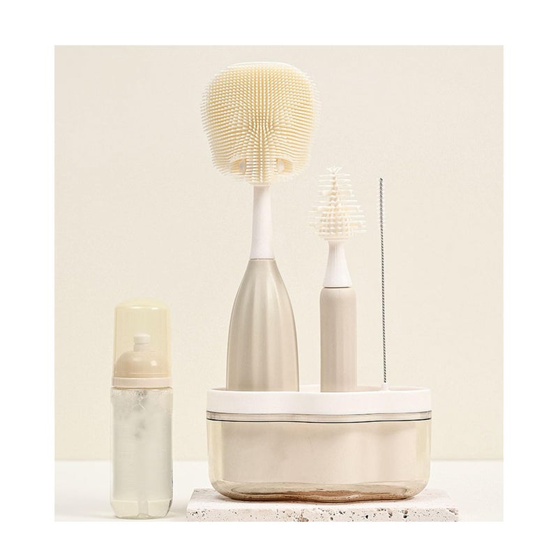 biqin Baby Bottle Brush Kit with Push-Press Bubble and Drying Rack for Bottle Cleaning, Bendable Bottle Cleaner Brush for Baby Bottles, Breast Pumps, Nipples, Straws and More. Perfect for Home&Travel - Image 1