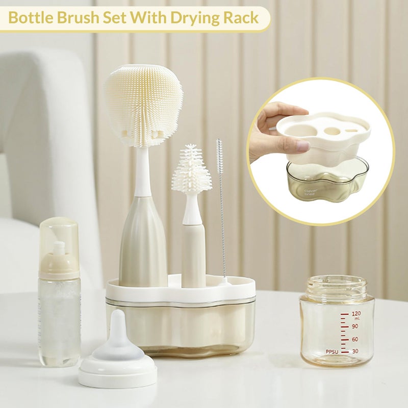 biqin Baby Bottle Brush Kit with Push-Press Bubble and Drying Rack for Bottle Cleaning, Bendable Bottle Cleaner Brush for Baby Bottles, Breast Pumps, Nipples, Straws and More. Perfect for Home&Travel - Image 5