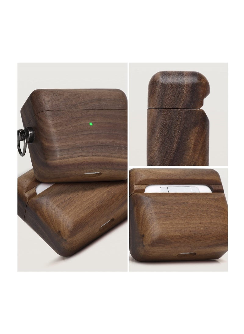 Generic - Wood Case for Airpod 3 , Full-Body Protective Case Wooden Cover with Carabiner Handcrafted Case Wooden Earbud Case Stylish Protector Case with Hook Stylish Holder for AirPods 3 2021 - Image 1