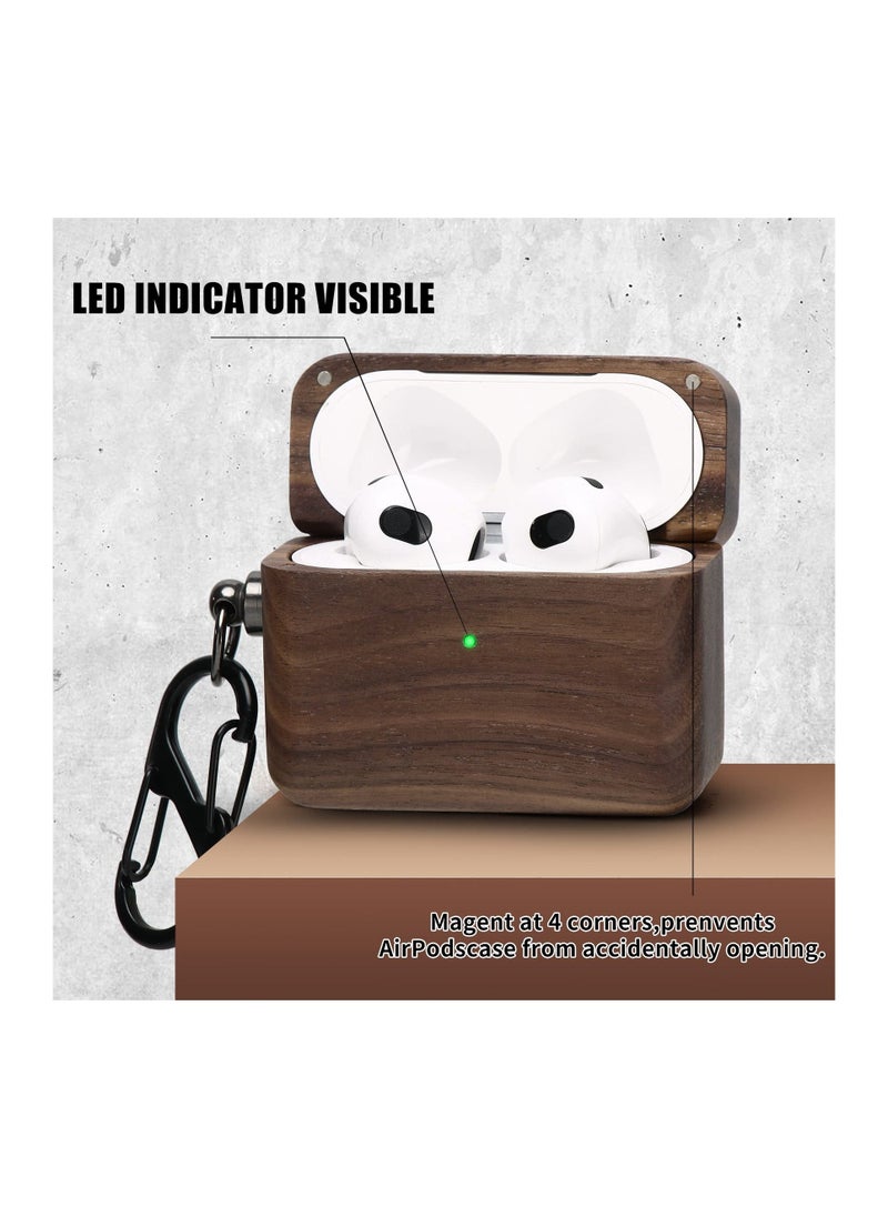 Generic - Wood Case for Airpod 3 , Full-Body Protective Case Wooden Cover with Carabiner Handcrafted Case Wooden Earbud Case Stylish Protector Case with Hook Stylish Holder for AirPods 3 2021 - Image 1