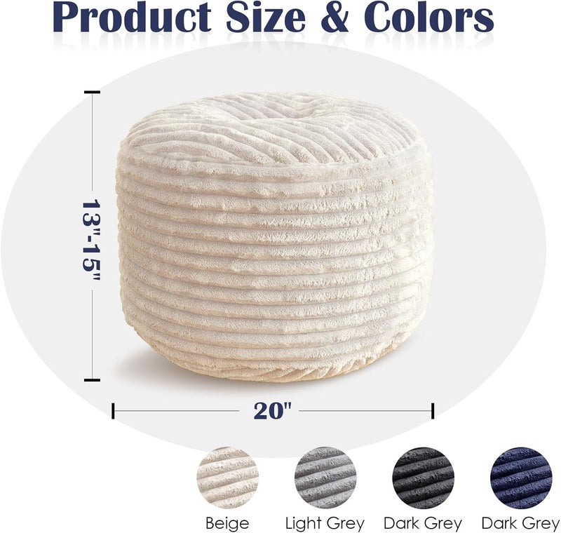 وسادة شورين المستديرة المحشوة، مسند قدم من الكوردوروي مع حشوة رغوية مقطعة، وسادة تخزين خفيفة وناعمة لغرفة المعيشة، وسائد أرضية للأريكة، 20 × 17 بوصة، بيج - Image 2