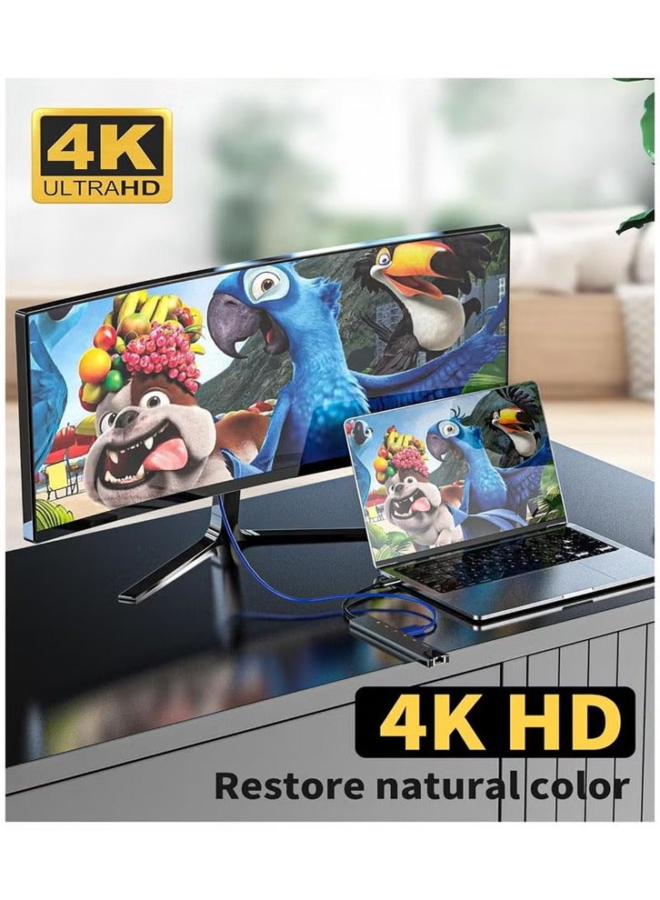 موزع USB C عام 8 في 1 متعدد المنافذ من النوع C إلى محول HDMI مع فتحات قارئ بطاقة SD TF HDMI 4K و3 منافذ USB 3.0 لأجهزة MacBook Pro Air M3 M2 M1 iPad Pro M4 iPhone 16 15 Pro Max Galaxy S24 S23 Ultra | فضي - Image 3