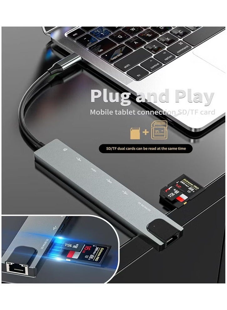 موزع USB C عام 8 في 1 متعدد المنافذ من النوع C إلى محول HDMI مع فتحات قارئ بطاقة SD TF HDMI 4K و3 منافذ USB 3.0 لأجهزة MacBook Pro Air M3 M2 M1 iPad Pro M4 iPhone 16 15 Pro Max Galaxy S24 S23 Ultra | فضي - Image 4