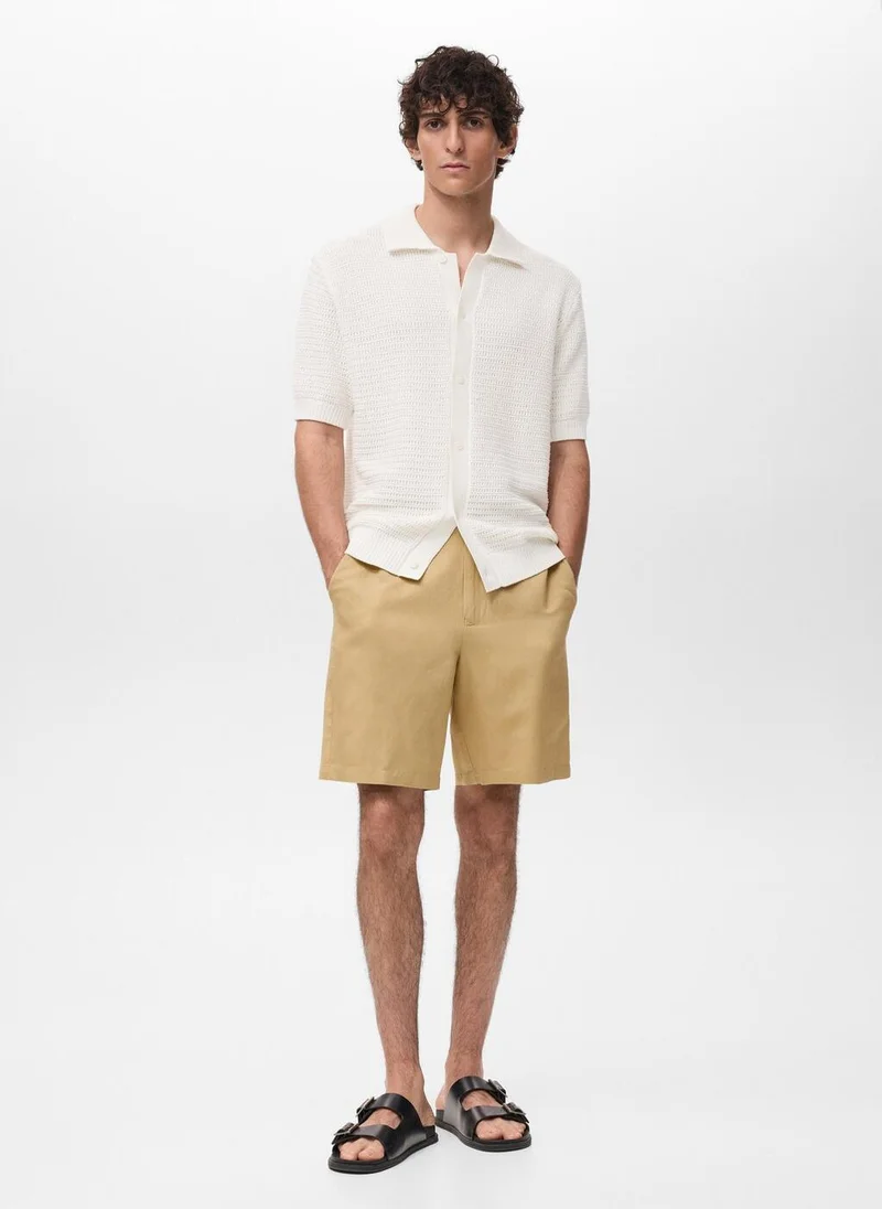 Mango Man  Linen-blend shorts with an elastic waistband for Men | Best Price UAE