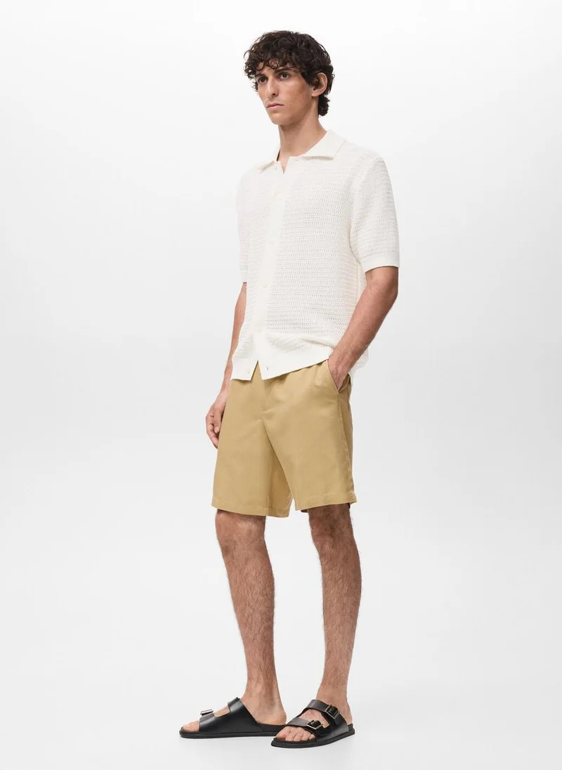Mango Man  Linen-blend shorts with an elastic waistband for Men | Best Price UAE