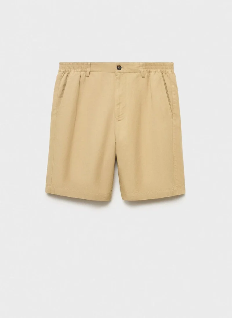 Mango Man  Linen-blend shorts with an elastic waistband for Men | Best Price UAE