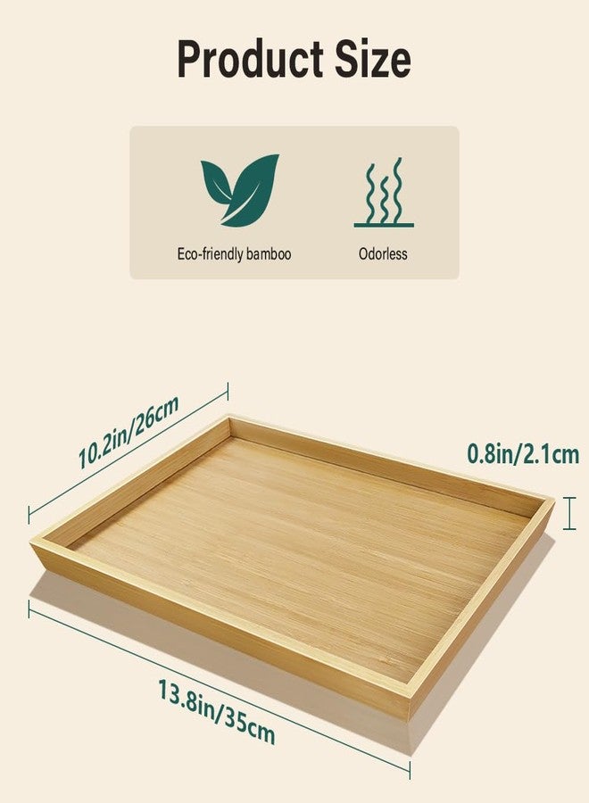 BFTOU 2pcs Rectangular Bamboo Serving Tray for Eating Drinks Storage Snacks TV Breakfast Coffee Parties Bathroom (13.8"x 10.2"x 0.8") - Image 3