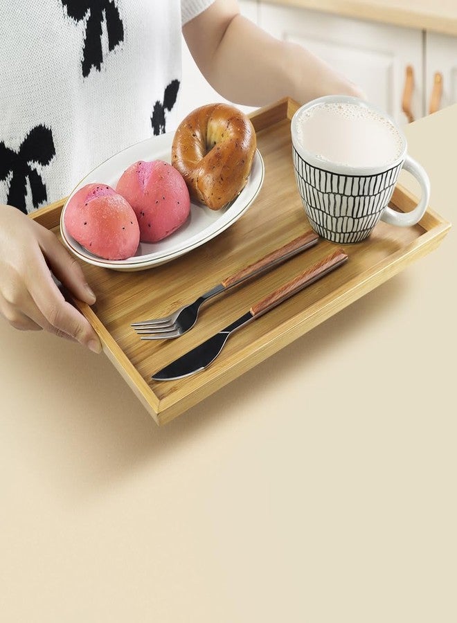 BFTOU 2pcs Rectangular Bamboo Serving Tray for Eating Drinks Storage Snacks TV Breakfast Coffee Parties Bathroom (13.8"x 10.2"x 0.8") - Image 2