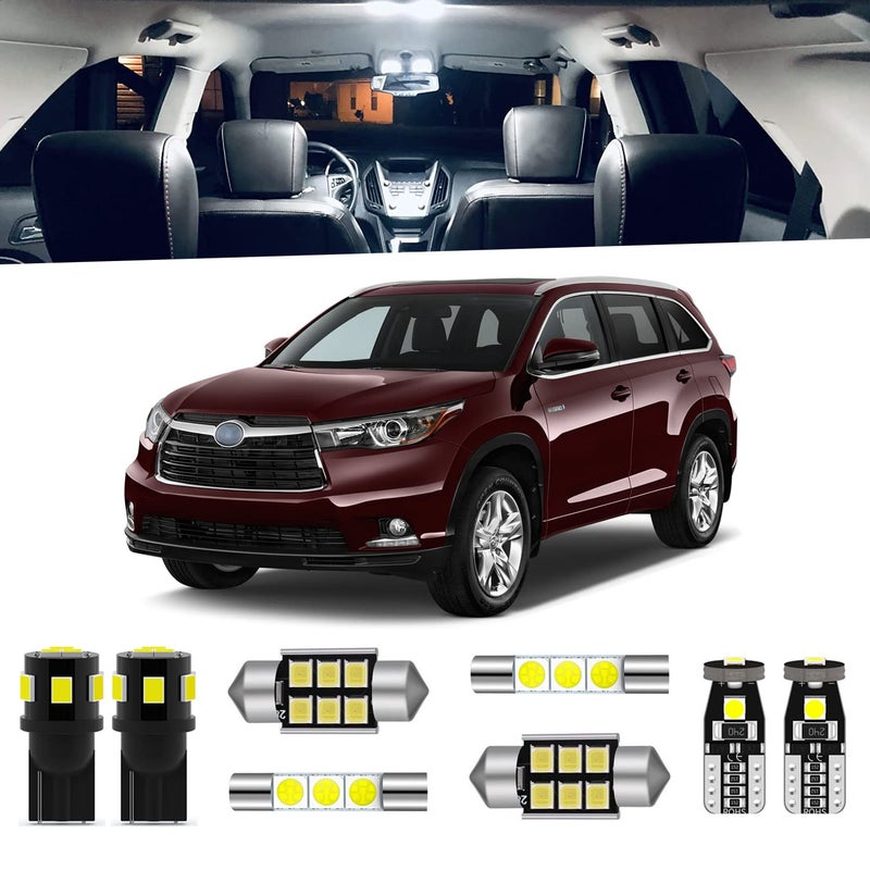 ENDPAGE 14pcs Highlander LED Interior Light Kit for Toyota Highlander 2014 2015 2016 2017 2018 2019 2020 White 6000K Interior LED Lighting Package License Plate Lights Install Tool