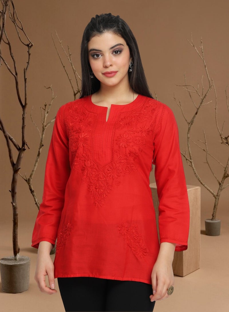 Alaya Hand Embroidered Chikankari Cotton Kurti-AL3405 - Image 1
