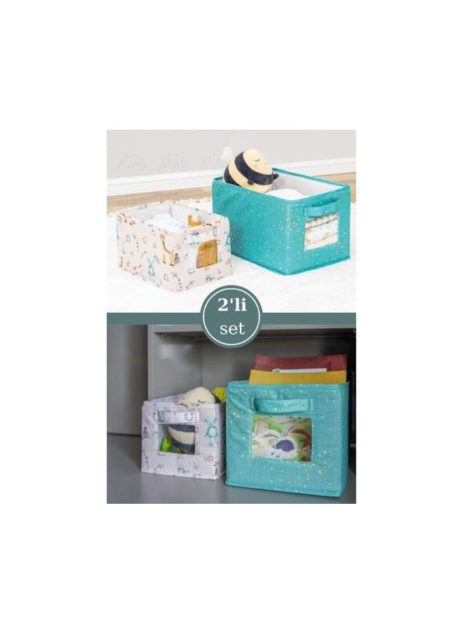 الاس هوم كوليكشن صندوق تنظيم للأطفال مكون من قطعتين مقاس 35x25x22سم مقاس 30x20x18سم - Image 3