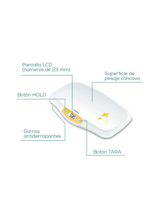 An infant scale equipped with a screen with a high-precision pressure sensing system