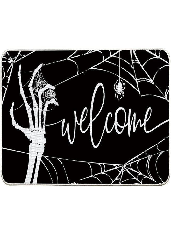 Baccessor Halloween Skull Doormat Skeleton Spider Web Trick or Treat Black Doormat Fall Door Mat Welcome Anti-Slip Front Entrance Holiday Seasonal Decoration 17 x 29 Inch - Image 1