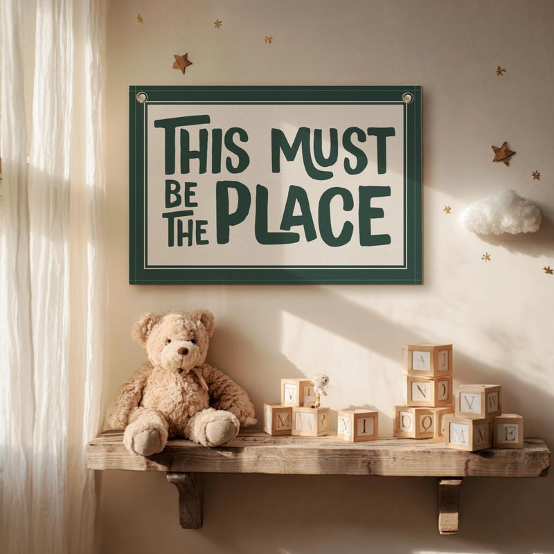 RBAFAO This Must Be the Place Canvas Banner, Linen Wall Art Flag, Vintage Retro Banner Wall Hanging Flag Decor for Home Office Classroom Playroom (GREEN) - Image 2