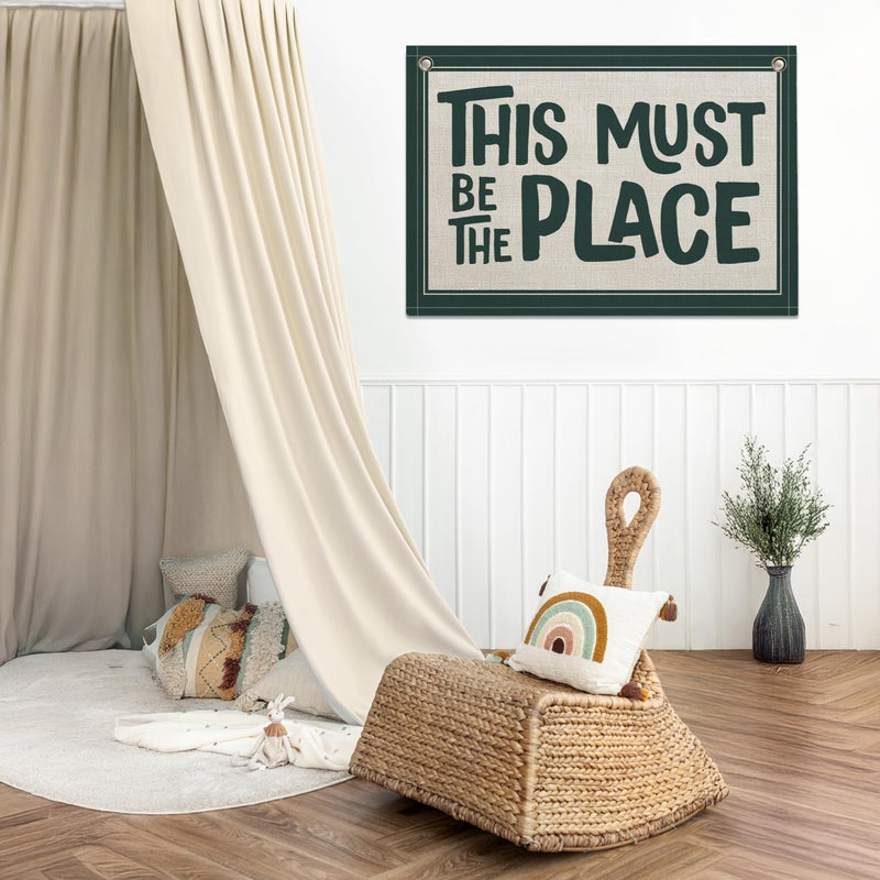 RBAFAO This Must Be the Place Canvas Banner, Linen Wall Art Flag, Vintage Retro Banner Wall Hanging Flag Decor for Home Office Classroom Playroom (GREEN) - Image 3