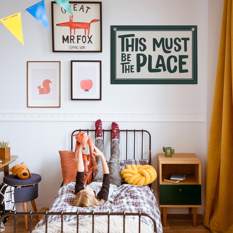 RBAFAO This Must Be the Place Canvas Banner, Linen Wall Art Flag, Vintage Retro Banner Wall Hanging Flag Decor for Home Office Classroom Playroom (GREEN) - Image 5