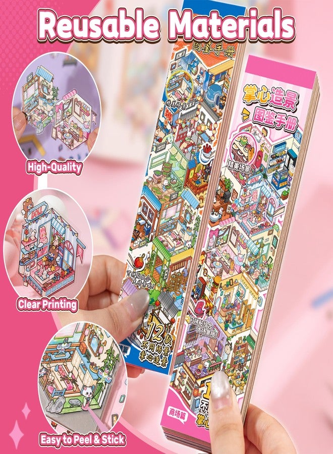 Nuesaurd 2 Packs Mini Scene Sticker Book with 24 Scenes 3D Sticker Scene Book Scene Stickers for Adults Sticker Scenes Set for Creative Fun Miniature Scene Sticker Book for Travel Party Favors - Image 3