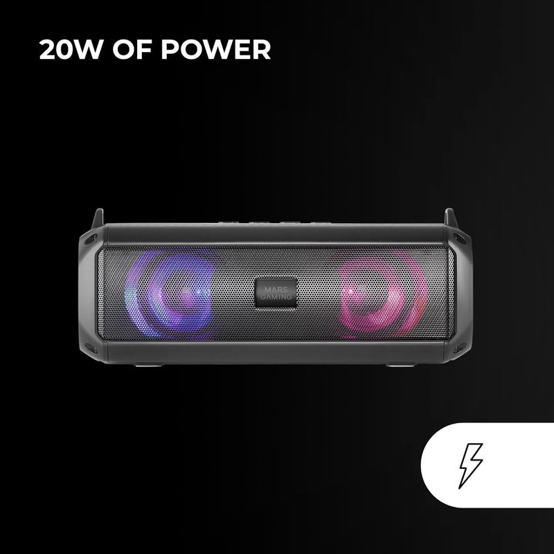 MARS GAMING MARSGAMING MSB-XT, Portable Speaker + Soundbar 2in1, Dynamic RGB Lighting, 4 Drivers 20W Sound System, Bluetooth 5.3 Speaker + AUX/MicroSD/USB/FM Radio, Black - Image 3