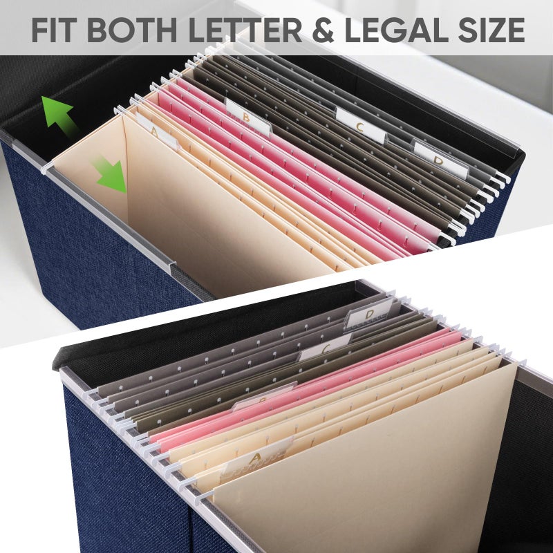 BALEINE File Organizer Box with Lid, Collapsible File Folder Organizer with Plastic Slide, Hanging File Folder Box for Office Document Storage (1 Pack, Blue) - Image 3