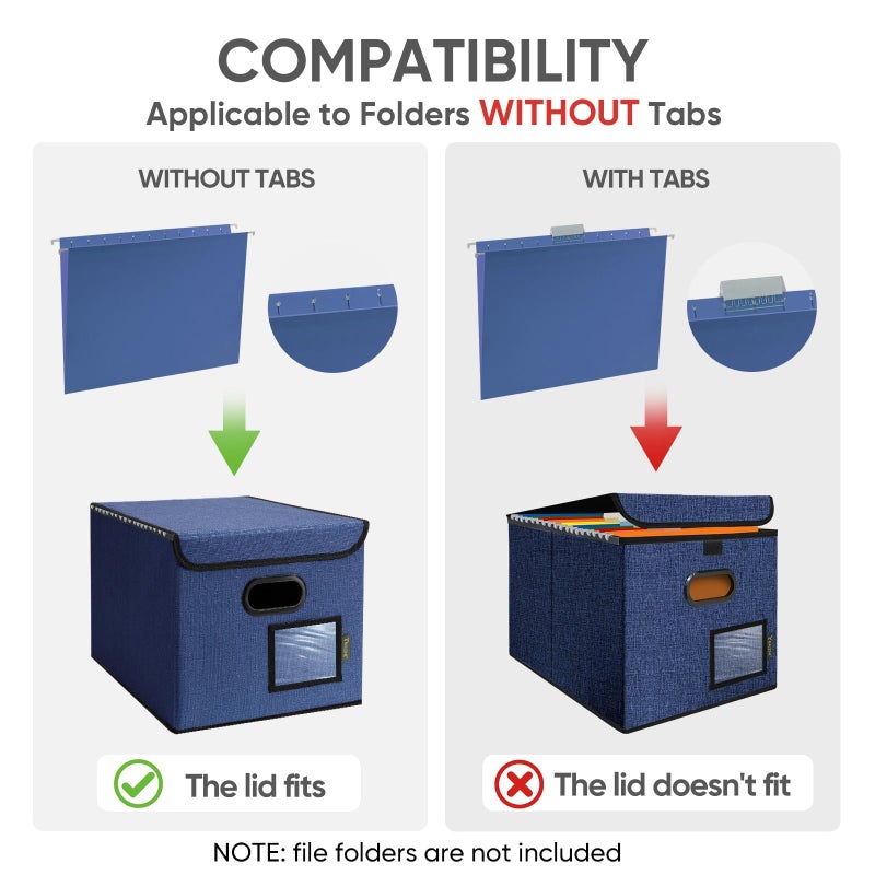 BALEINE File Organizer Box with Lid, Collapsible File Folder Organizer with Plastic Slide, Hanging File Folder Box for Office Document Storage (1 Pack, Blue) - Image 5