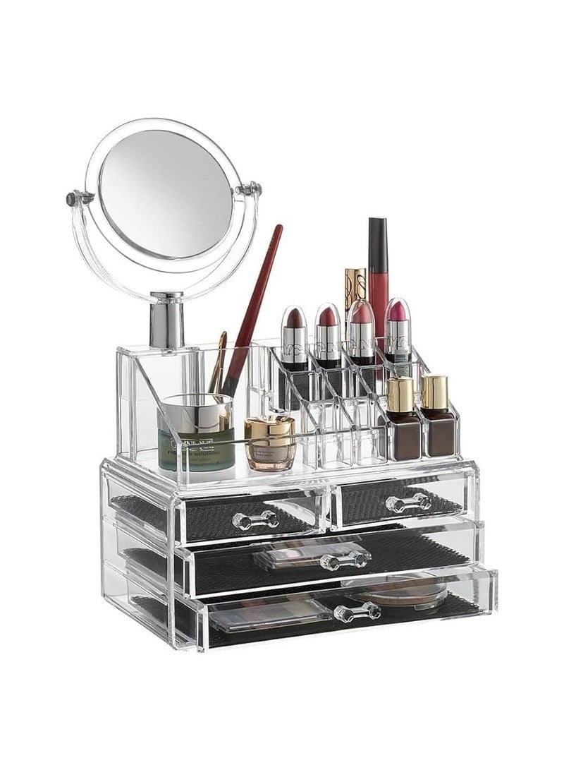 Yuwell Makeup Organizer With Mirror Clear Display Acrylic Vanity And Bathroom Organizer For Skincare, Perfume, Cosmetic, Beauty, Makeup & Essential Oil Products - Image 2