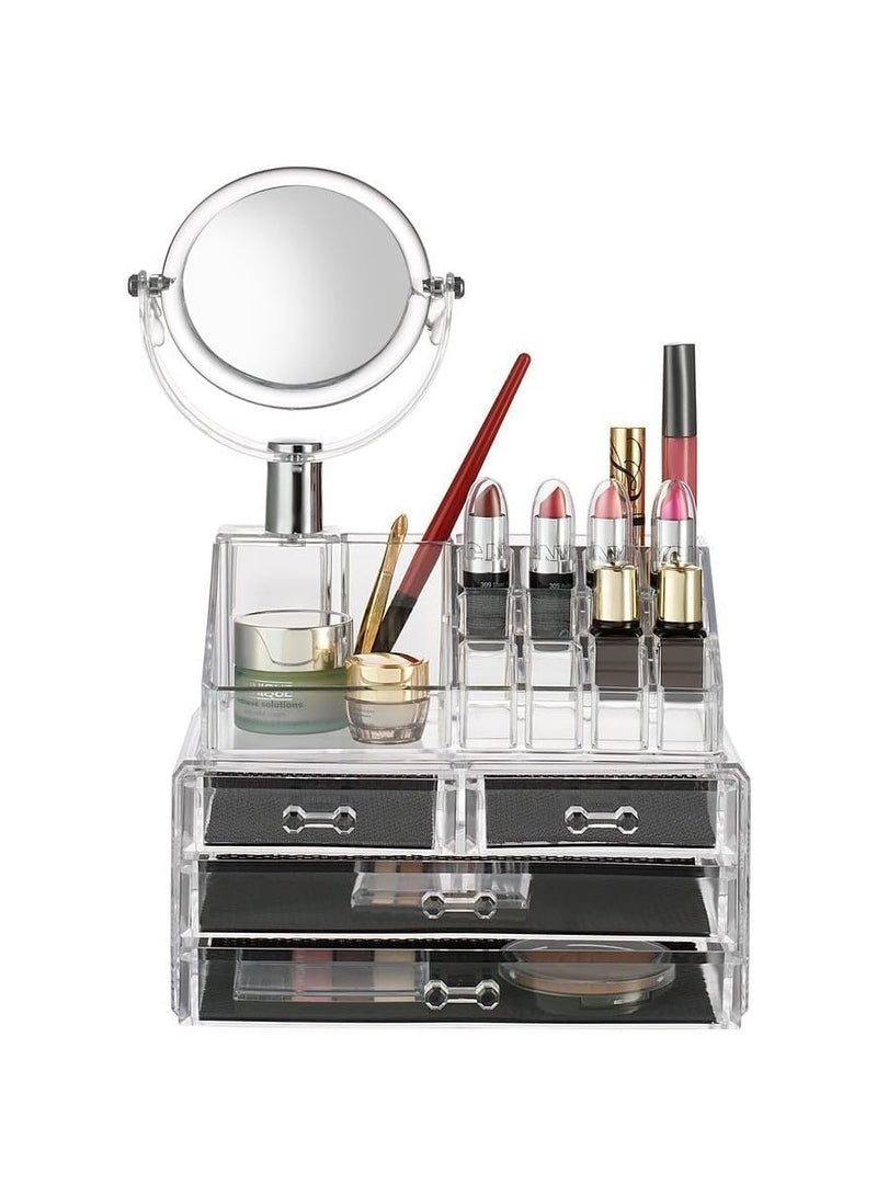Yuwell Makeup Organizer With Mirror Clear Display Acrylic Vanity And Bathroom Organizer For Skincare, Perfume, Cosmetic, Beauty, Makeup & Essential Oil Products - Image 1