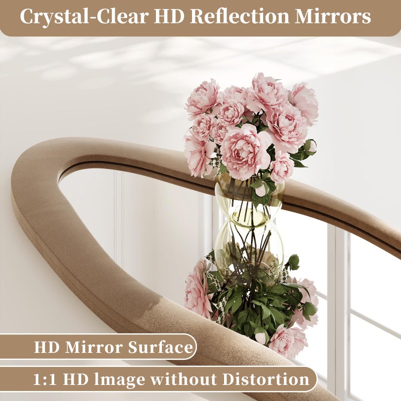 FlyEcho Full Length Mirror, 63"x24" Flannel Full Body Mirrors, Velvet Floor Mirrors with Stand, Irregular Wavy Mirror Hanging or Leaning Against Wall for Bedroom Living Room, Brown - Image 3