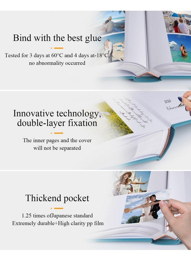 1DOT2 Photo Album 4X6 Hold 402 Photos With Memo Slip-In Pockets Photo Book, Linen Cover Picture Photo Albums With Writing Space For Wedding Family Baby Vacation Mother'S Peacock Blue - Image 2