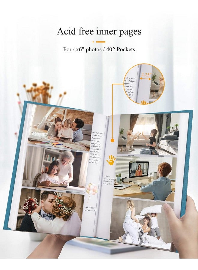 1DOT2 Photo Album 4X6 Hold 402 Photos With Memo Slip-In Pockets Photo Book, Linen Cover Picture Photo Albums With Writing Space For Wedding Family Baby Vacation Mother'S Peacock Blue - Image 3