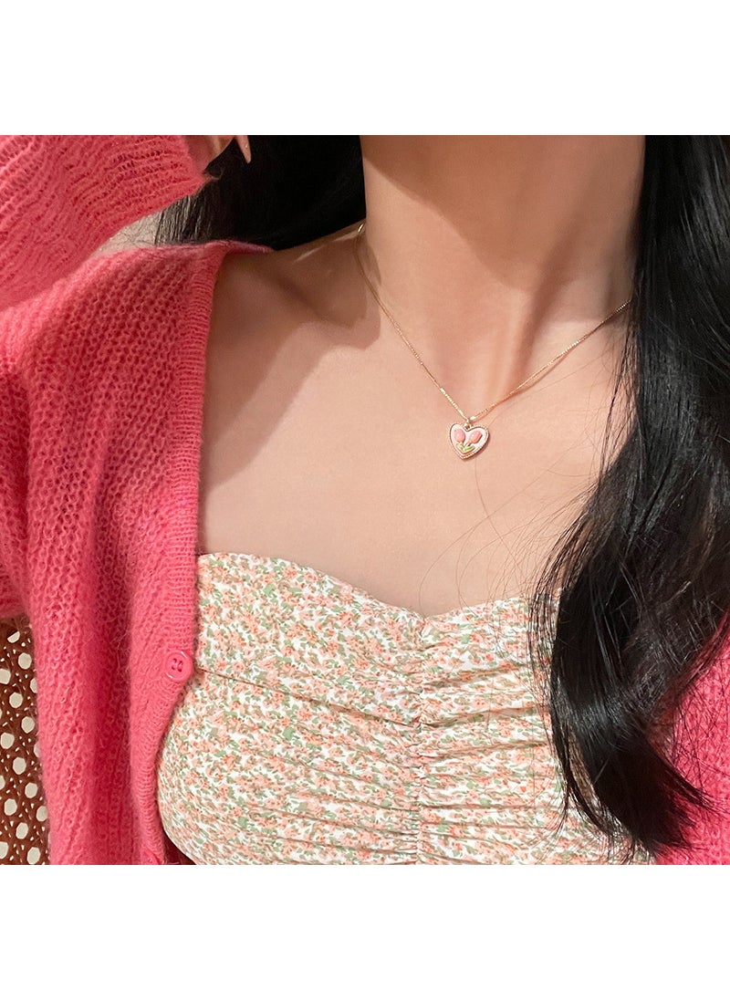 Generic - 2024 Korean Fashion Heart Sweater Necklace for Women Love Drop Oil Tulip Necklace - Image 1
