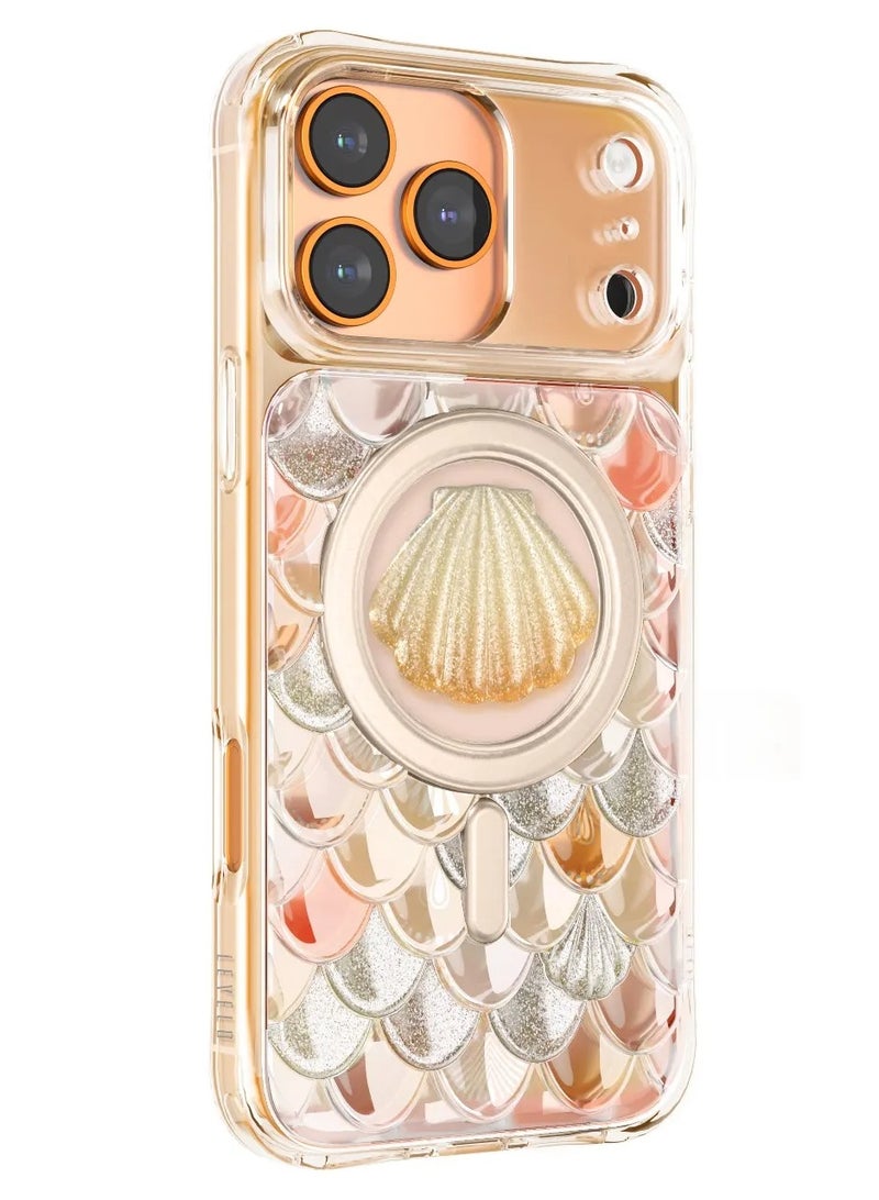 LEVELO iPhone 17 Pro MagSafe Case Pearl 3D IML With Shock-Resistant Bumper & Raised Bezels For Camera And Screen / Ocean-Inspired Elegance /Impact-Resistant Back Cover - Orange - Image 2