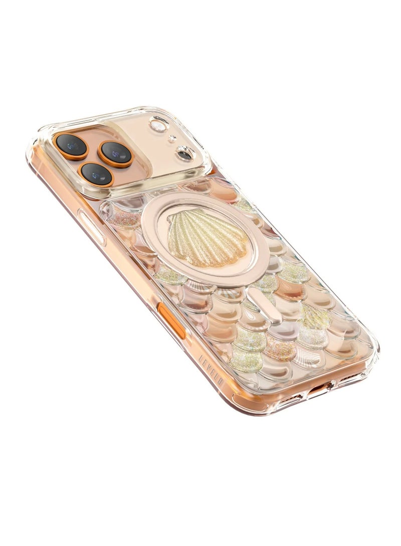 LEVELO iPhone 17 Pro MagSafe Case Pearl 3D IML With Shock-Resistant Bumper & Raised Bezels For Camera And Screen / Ocean-Inspired Elegance /Impact-Resistant Back Cover - Orange - Image 4
