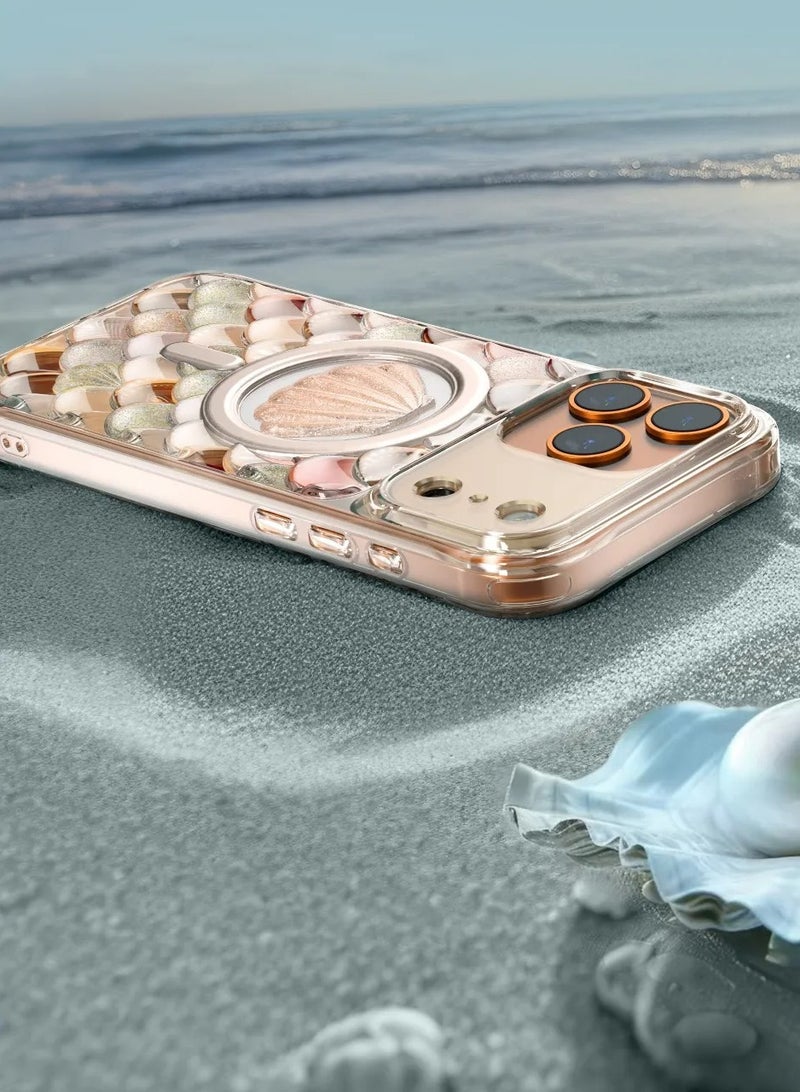 LEVELO iPhone 17 Pro MagSafe Case Pearl 3D IML With Shock-Resistant Bumper & Raised Bezels For Camera And Screen / Ocean-Inspired Elegance /Impact-Resistant Back Cover - Orange - Image 5