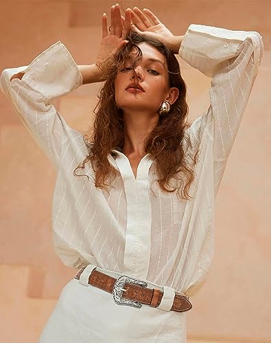 Eohak Western-Belt-for-Women-Cowgirl, PU-Leather-Waist-Belts with Vintage-Carved-Buckle and Tips-Ends for Jean Dress - Image 4