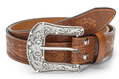 Eohak Western-Belt-for-Women-Cowgirl, PU-Leather-Waist-Belts with Vintage-Carved-Buckle and Tips-Ends for Jean Dress - Image 1