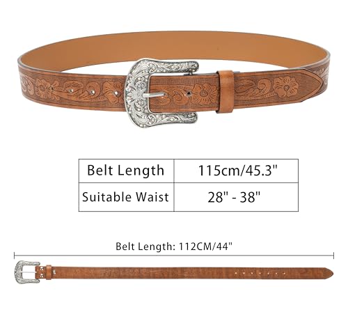 Eohak Western-Belt-for-Women-Cowgirl, PU-Leather-Waist-Belts with Vintage-Carved-Buckle and Tips-Ends for Jean Dress - Image 3