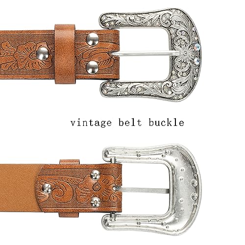 Eohak Western-Belt-for-Women-Cowgirl, PU-Leather-Waist-Belts with Vintage-Carved-Buckle and Tips-Ends for Jean Dress - Image 5