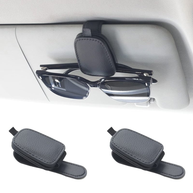 Yuoyar Sunglass Holder for Car, Magnetic Leather Sunglasses Holder and Ticket Card Clip, Car Visor Accessories, 2 Packs (Black) - Image 1