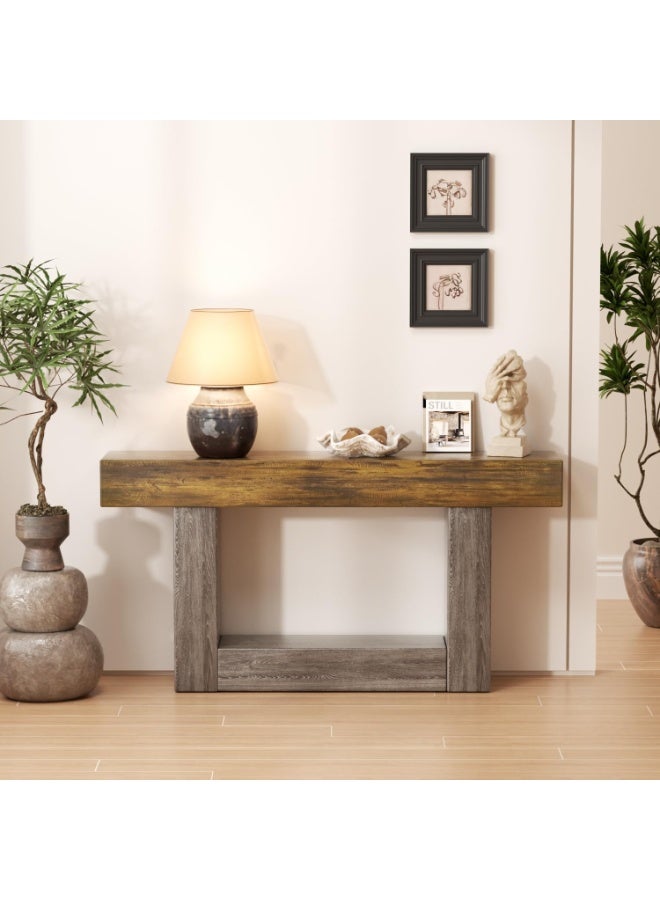 Anvanke 120cm Console Table, Rustic 2-Tier Entryway Table with U-Shape Base, Slim Wooden Sofa Table for Behind Couch, Living Room, Hallway and Foyer - Image 3