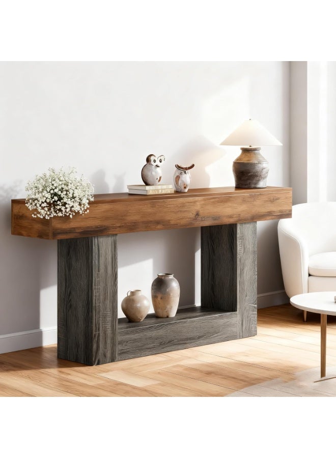 Anvanke 120cm Console Table, Rustic 2-Tier Entryway Table with U-Shape Base, Slim Wooden Sofa Table for Behind Couch, Living Room, Hallway and Foyer - Image 5