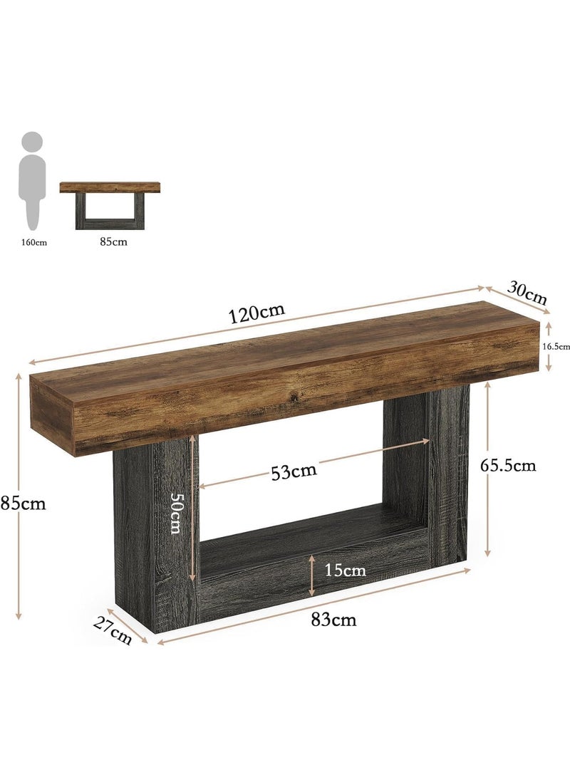 Anvanke 120cm Console Table, Rustic 2-Tier Entryway Table with U-Shape Base, Slim Wooden Sofa Table for Behind Couch, Living Room, Hallway and Foyer - Image 2